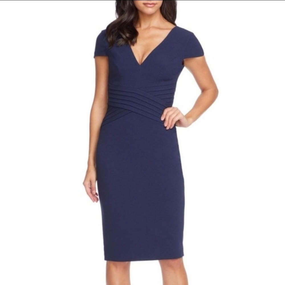Dress the Population Navy V-Neck Midi Dress